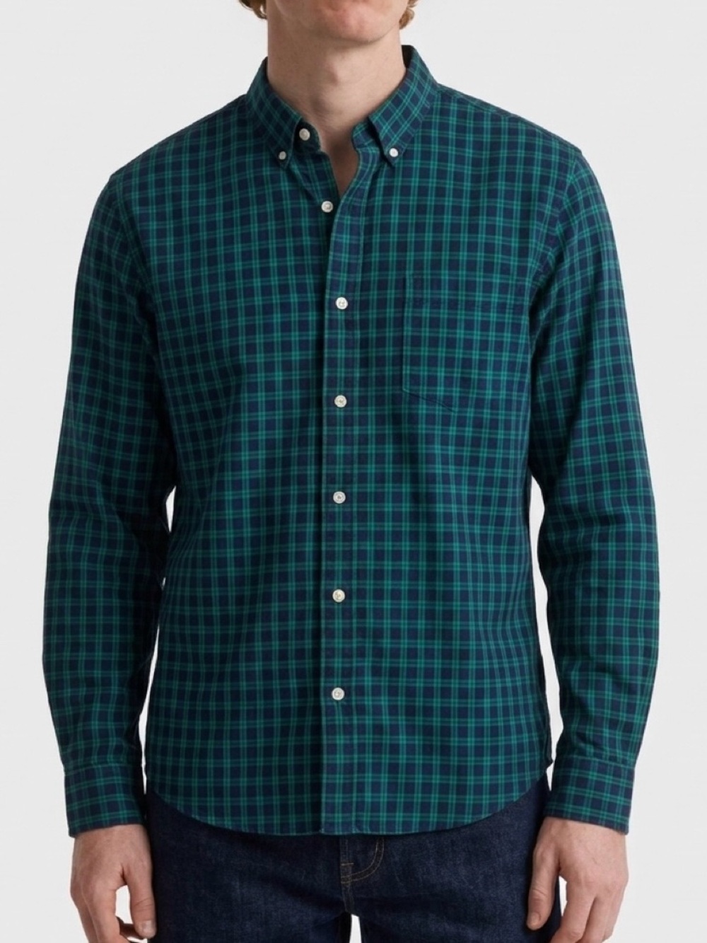 Lucky Brand California Fit Plaid Button Down Shirt Navy Green Cotton Men’s L